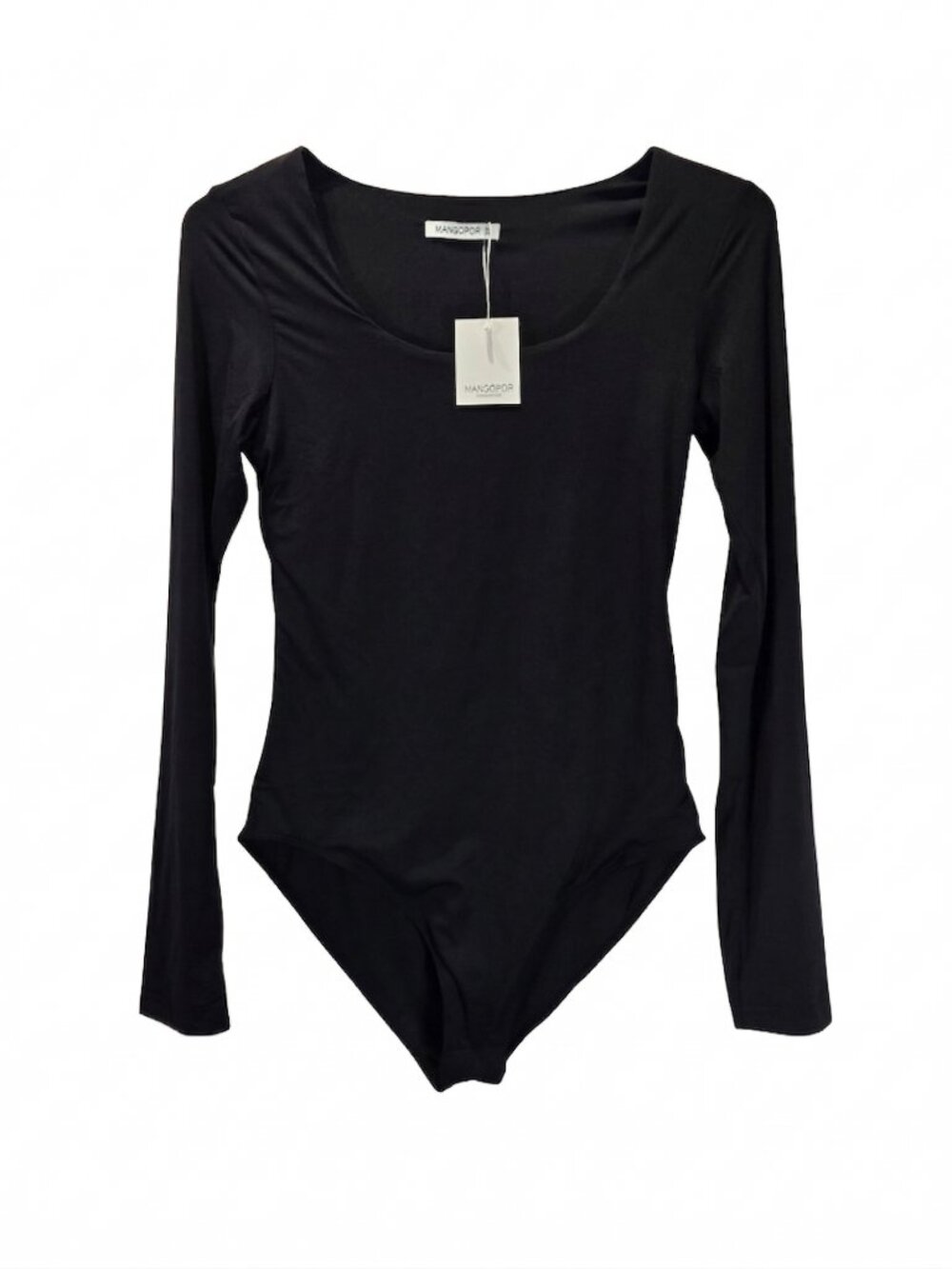 NWT | MANGOPOP Black Long Sleeve Stretchy Bodysuit Scoop Neck | Small